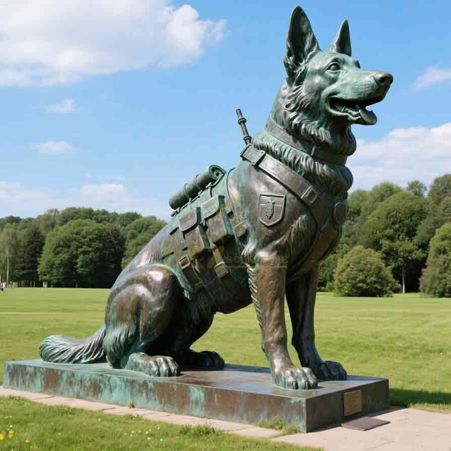 Large Guarding Bronze German Shepherd Statue for Sale | Outdoor Lawn Decor 6