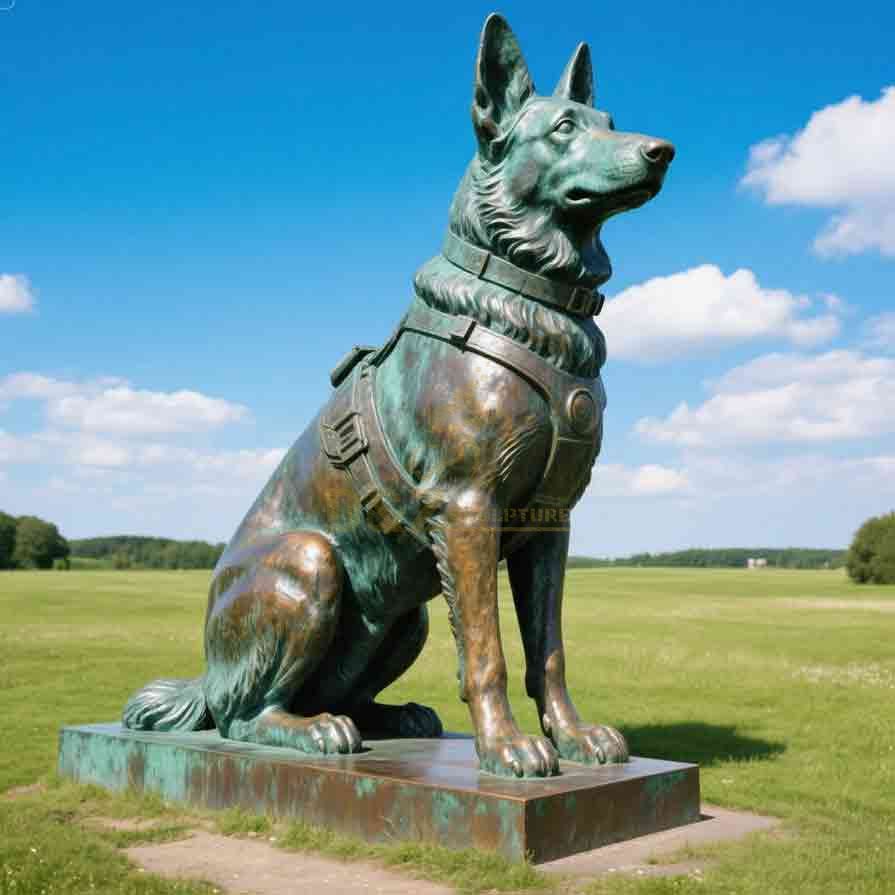 Large Guarding Bronze German Shepherd Statue for Sale | Outdoor Lawn Decor 7