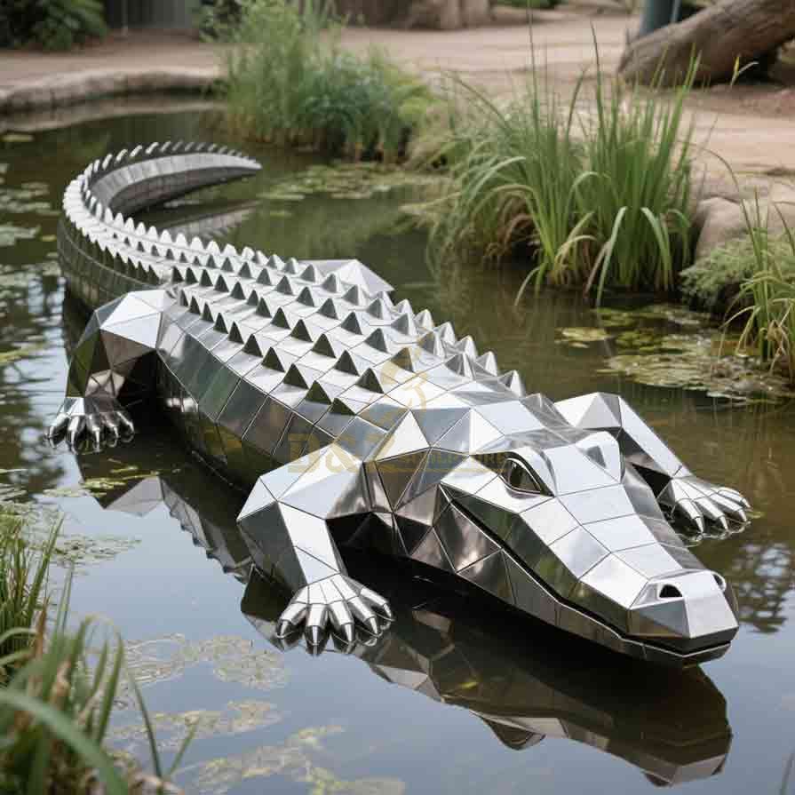 Modern Geometric Metal Crocodile Sculpture for Sale 1