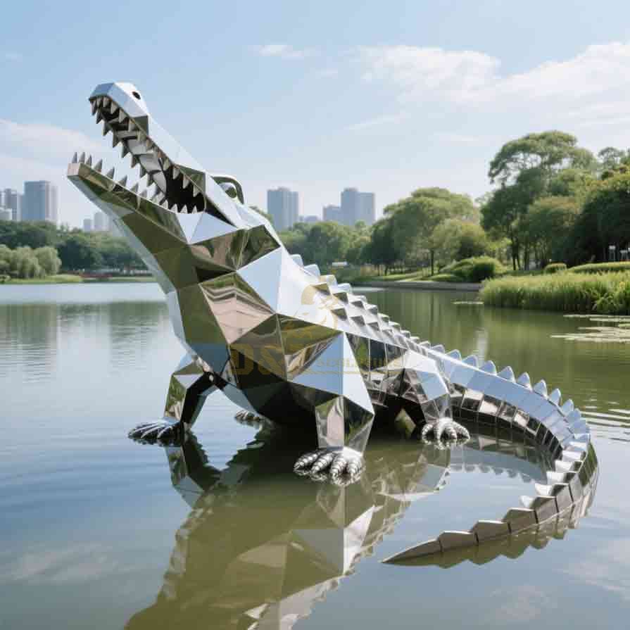 Modern Geometric Metal Crocodile Sculpture for Sale 3