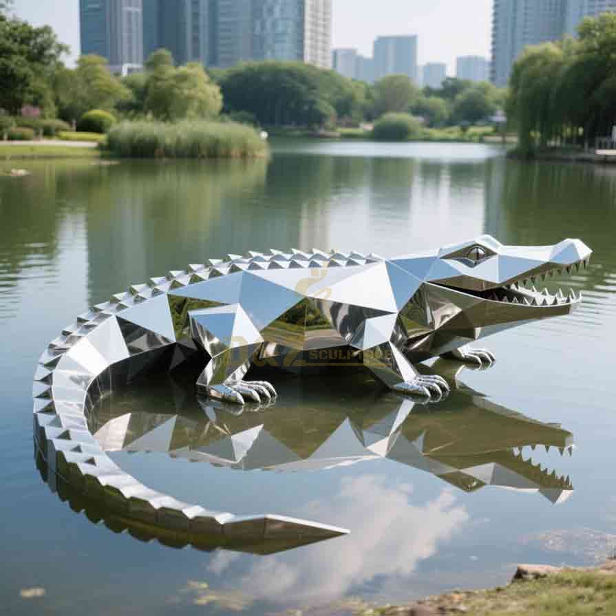 Modern Geometric Metal Crocodile Sculpture for Sale 4