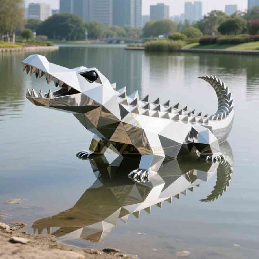 Modern Geometric Metal Crocodile Sculpture for Sale 5