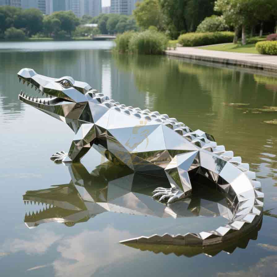 Modern Geometric Metal Crocodile Sculpture for Sale 6