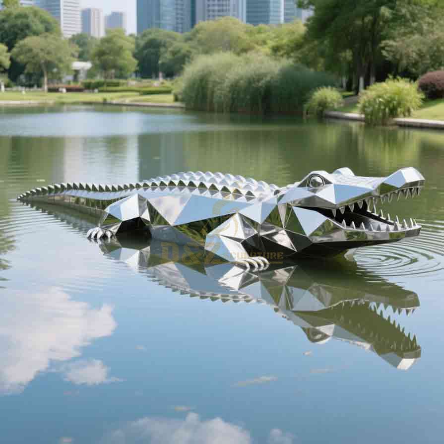 Modern Geometric Metal Crocodile Sculpture for Sale 7