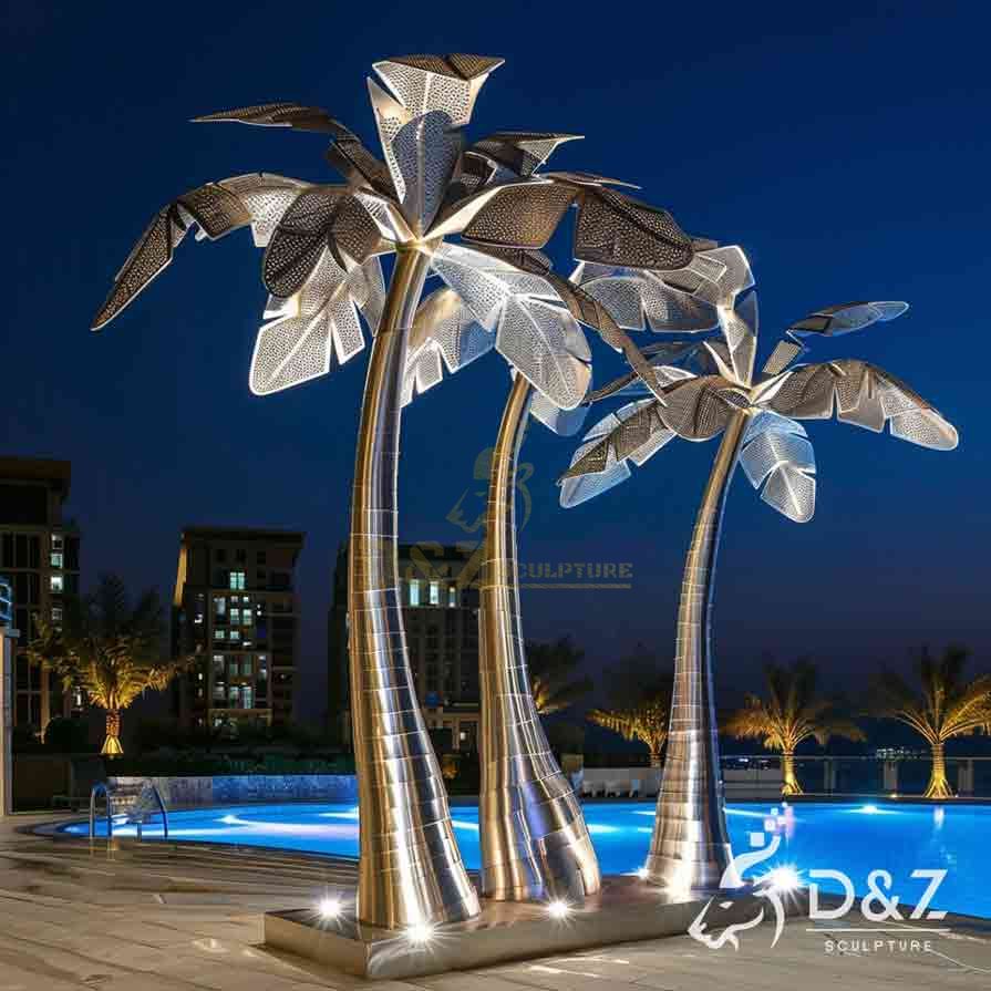 Outdoor Metal Palm Tree Sculpture | Custom Lighting Landscape Decor 4
