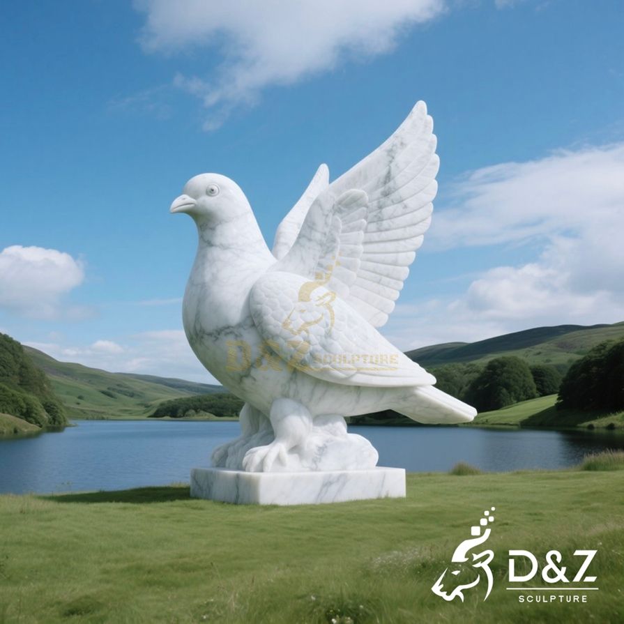White Marble Large Pigeon Statue 2