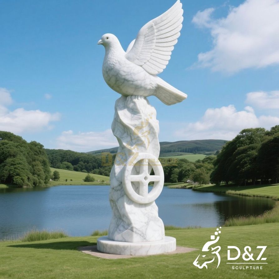 White Marble Large Pigeon Statue 3