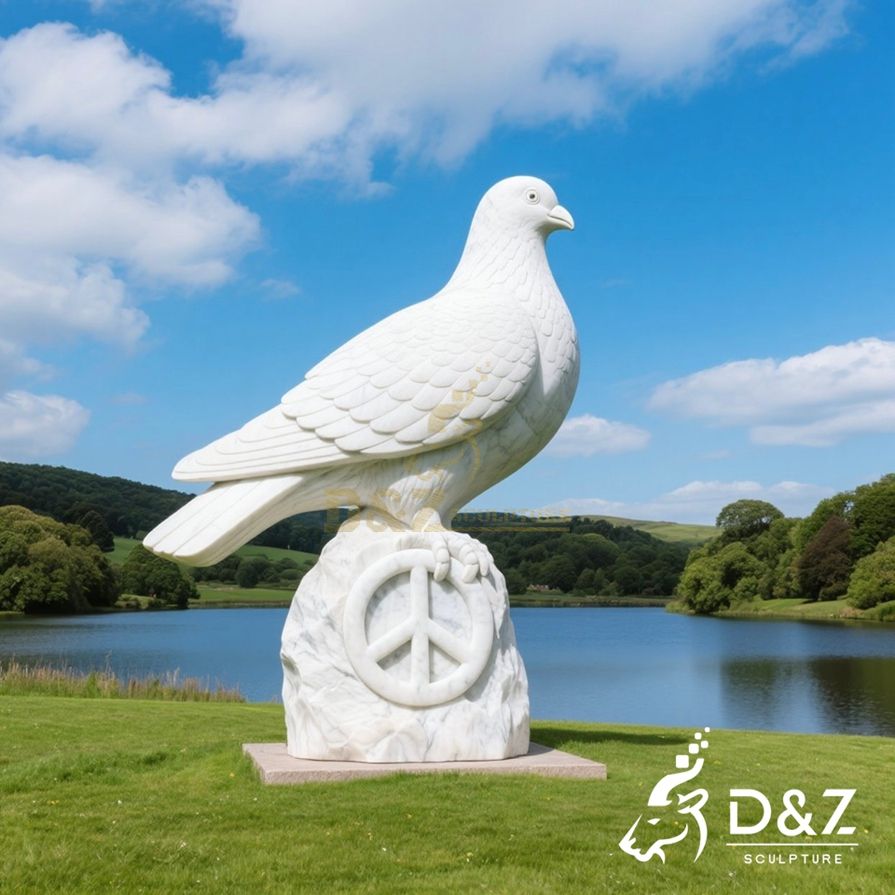 White Marble Large Pigeon Statue 4