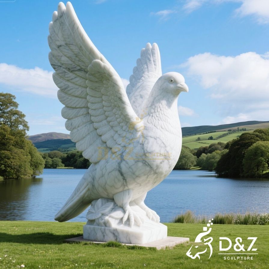 White Marble Large Pigeon Statue 6