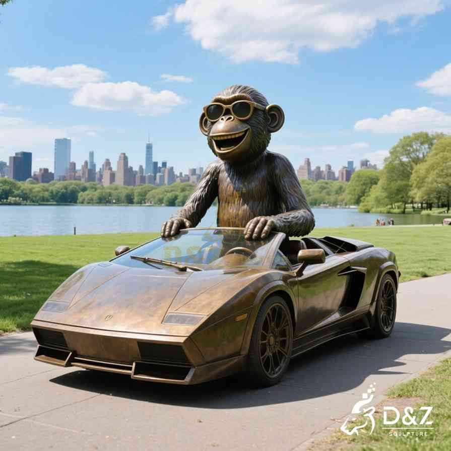 Large Bronze Surfing Monkey Statue 5