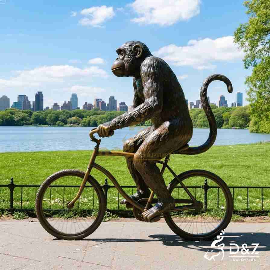 Large Bronze Surfing Monkey Statue 6