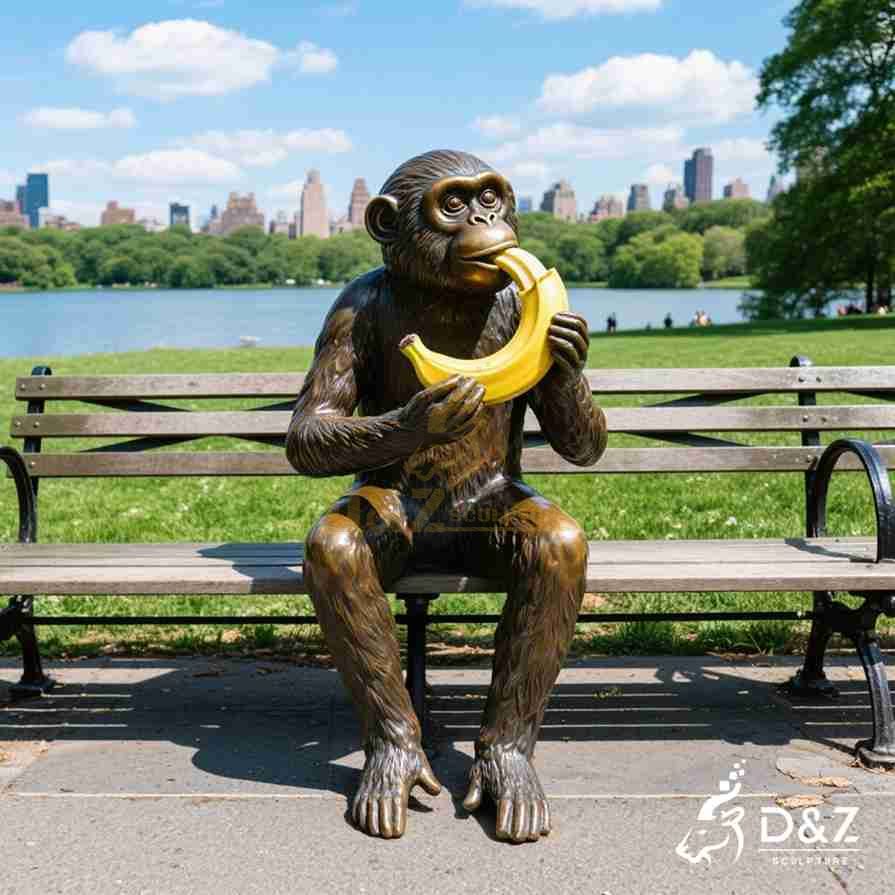Large Bronze Surfing Monkey Statue 4