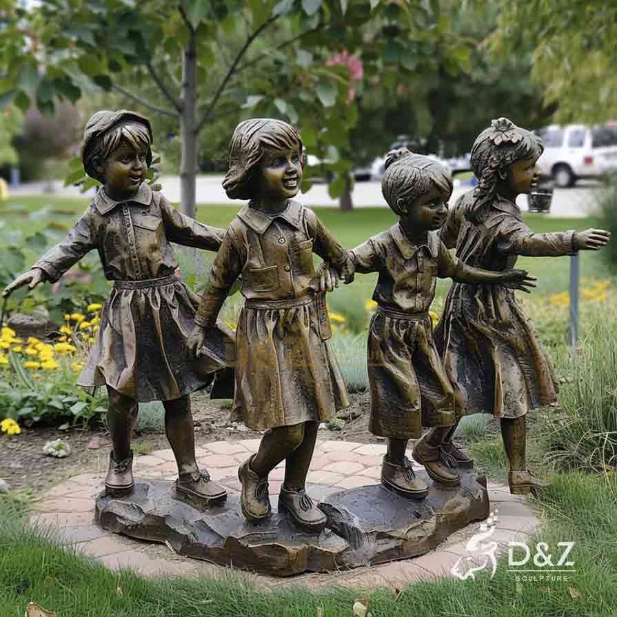 Bronze Children Playing Statue for Garden Decor 6