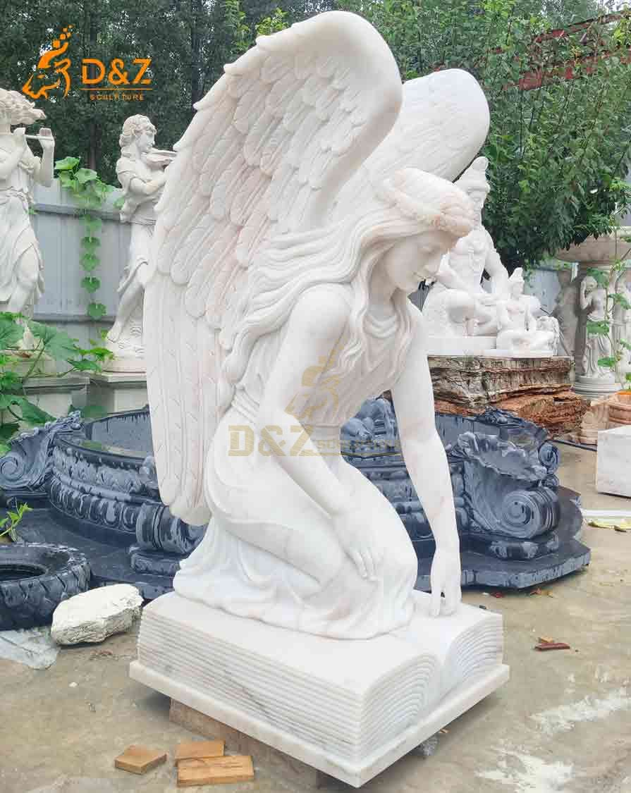 White Marble Cemetery Kneeling Angel Statue for Sale 1