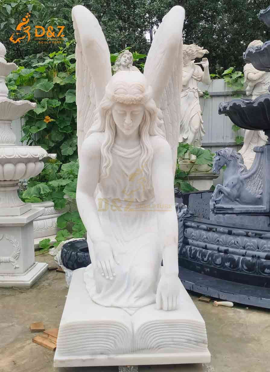 White Marble Cemetery Kneeling Angel Statue for Sale 2