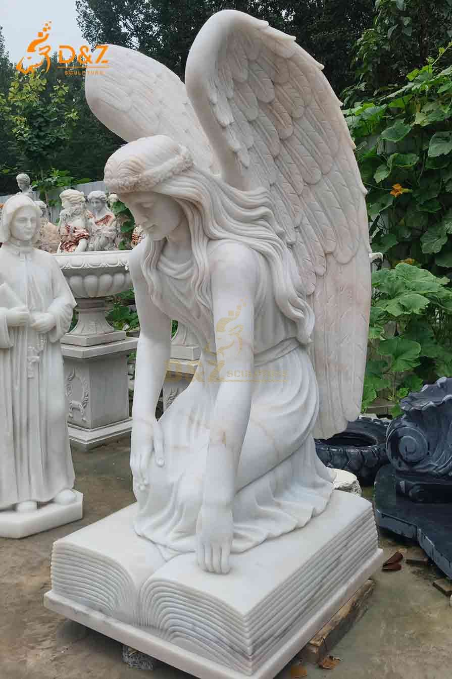 White Marble Cemetery Kneeling Angel Statue for Sale 3
