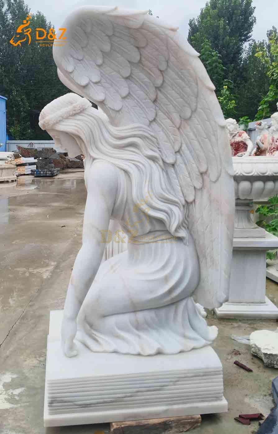 White Marble Cemetery Kneeling Angel Statue for Sale 4