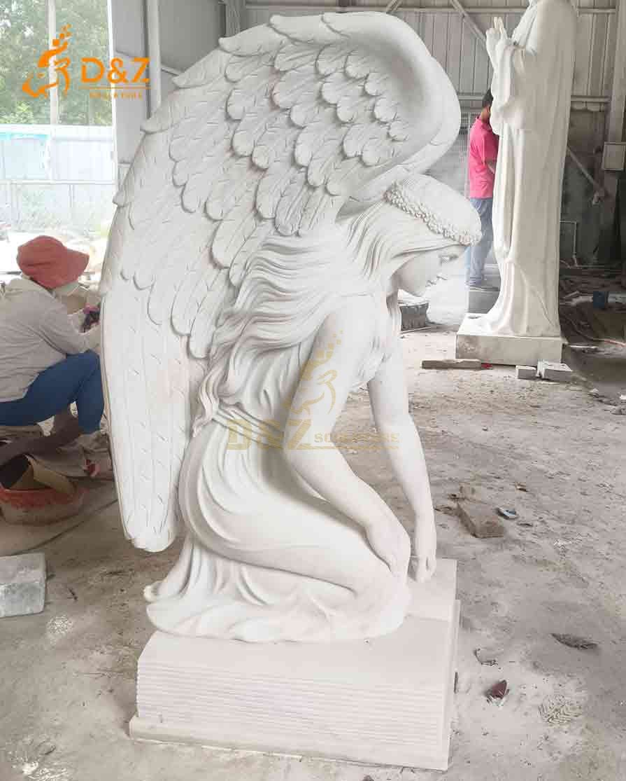 White Marble Cemetery Kneeling Angel Statue for Sale 5