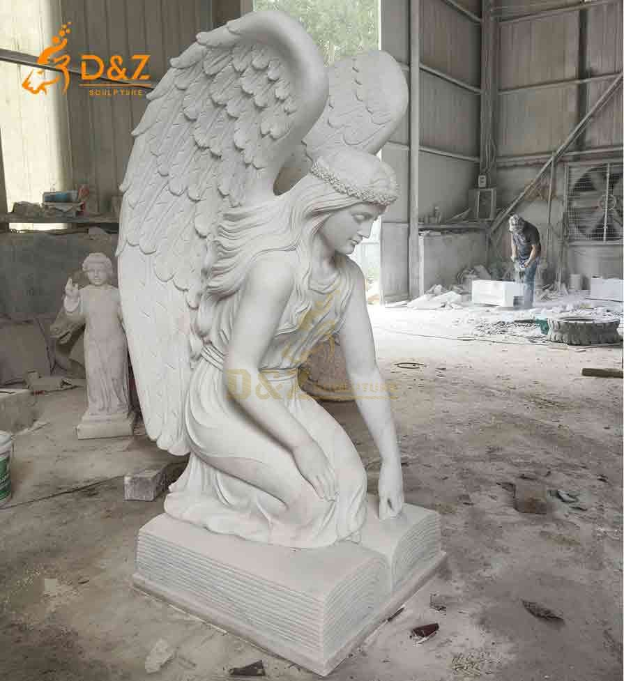 White Marble Cemetery Kneeling Angel Statue for Sale 6