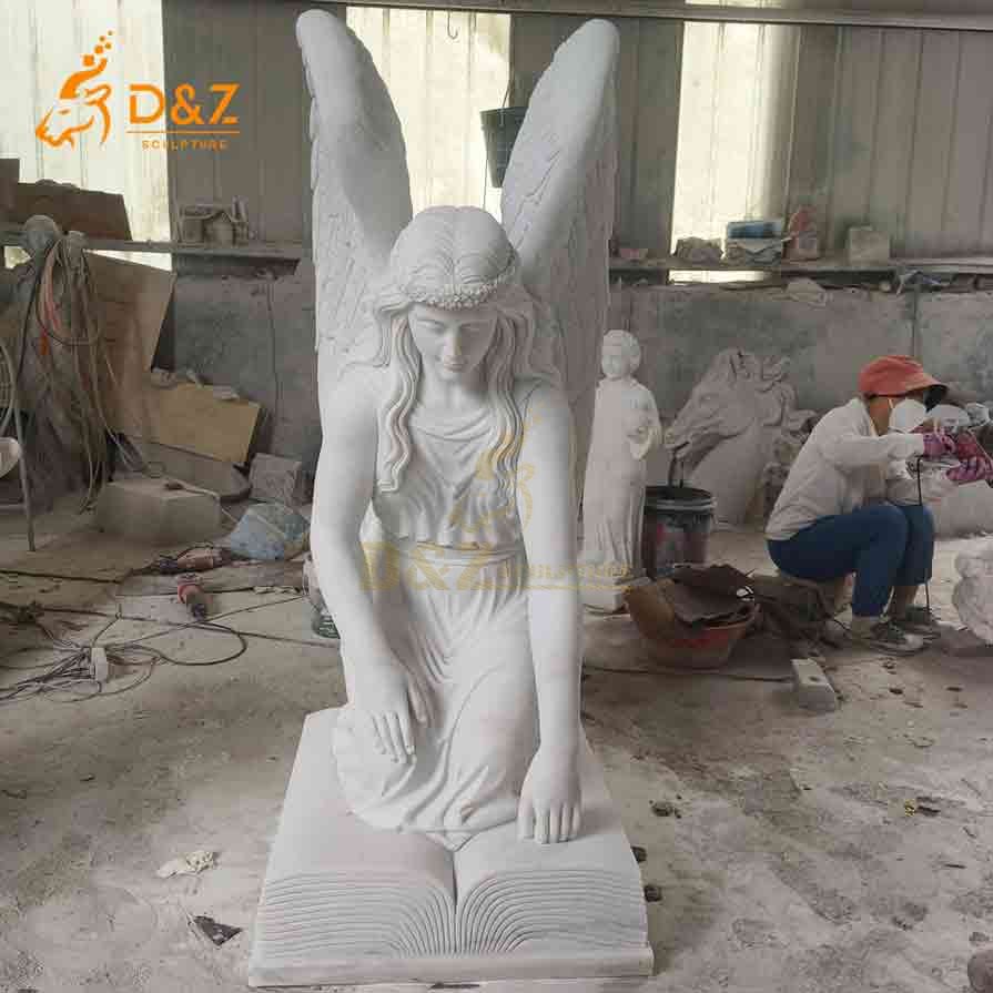 White Marble Cemetery Kneeling Angel Statue for Sale 7