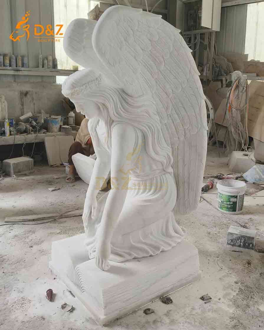 White Marble Cemetery Kneeling Angel Statue for Sale 8