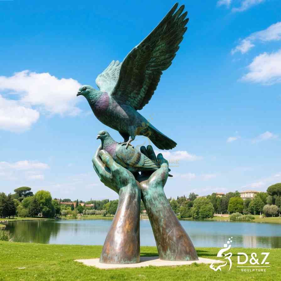Large Bronze Hands Holding Dove Sculpture 5