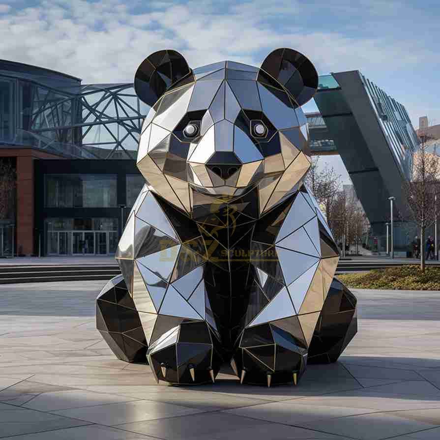 Geometric Metal Panda Sculpture 1