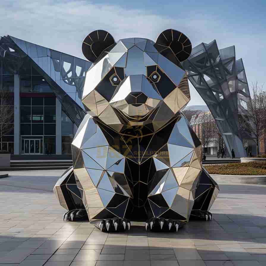 Geometric Metal Panda Sculpture 2