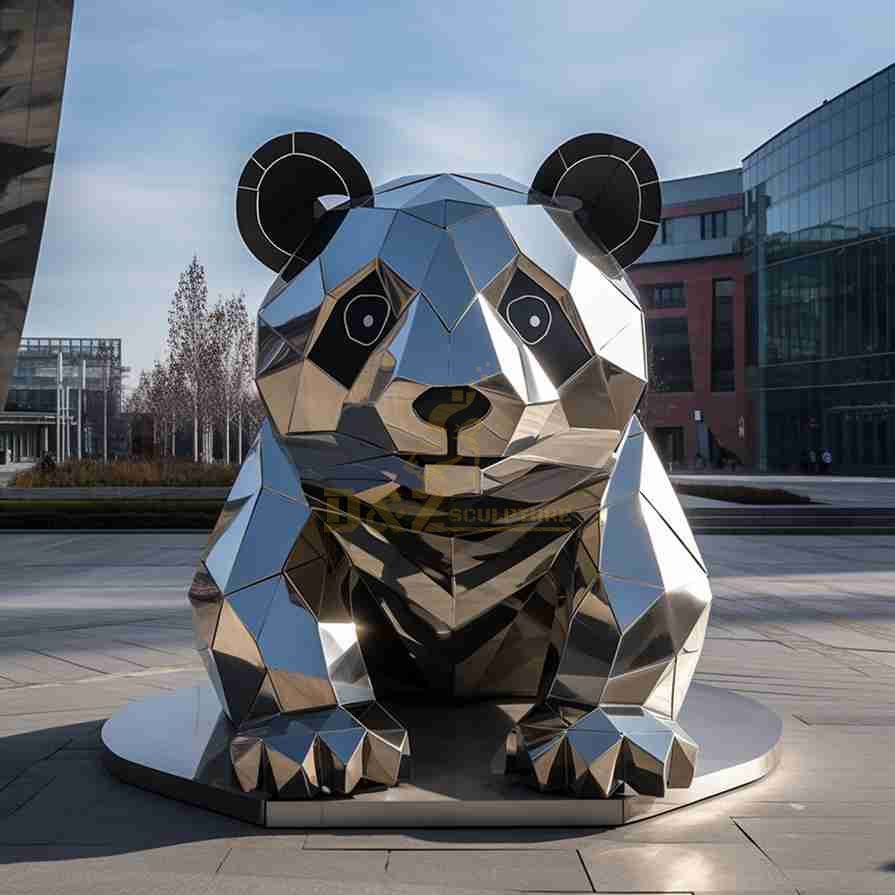 Geometric Metal Panda Sculpture 3