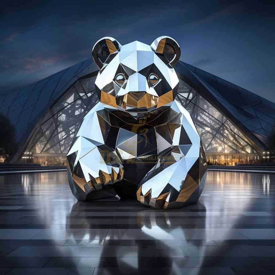 Geometric Metal Panda Sculpture 4
