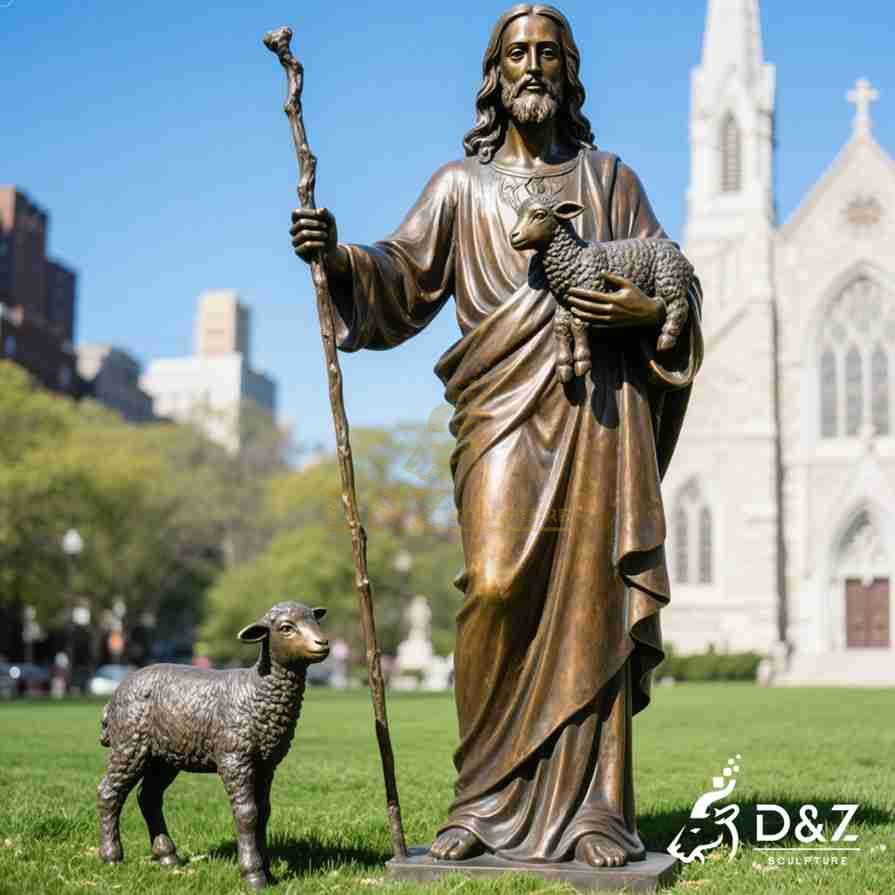 Bronze Jesus Good Shepherd Statue 1