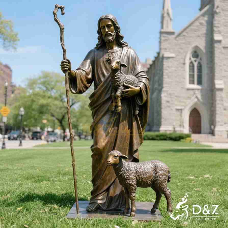 Bronze Jesus Good Shepherd Statue 2
