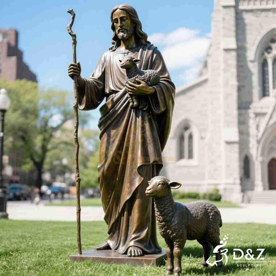Bronze Jesus Good Shepherd Statue 3