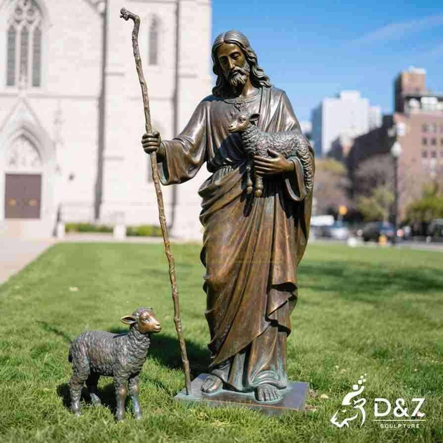 Bronze Jesus Good Shepherd Statue 4