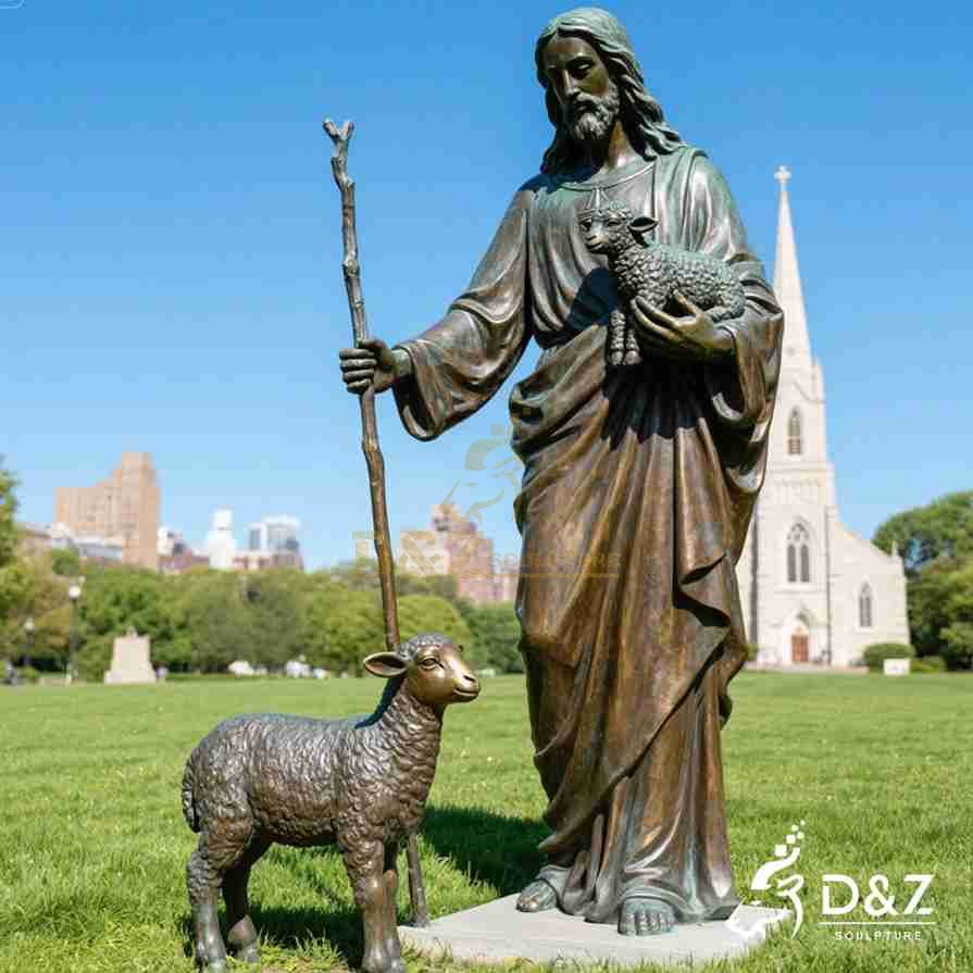 Bronze Jesus Good Shepherd Statue 5