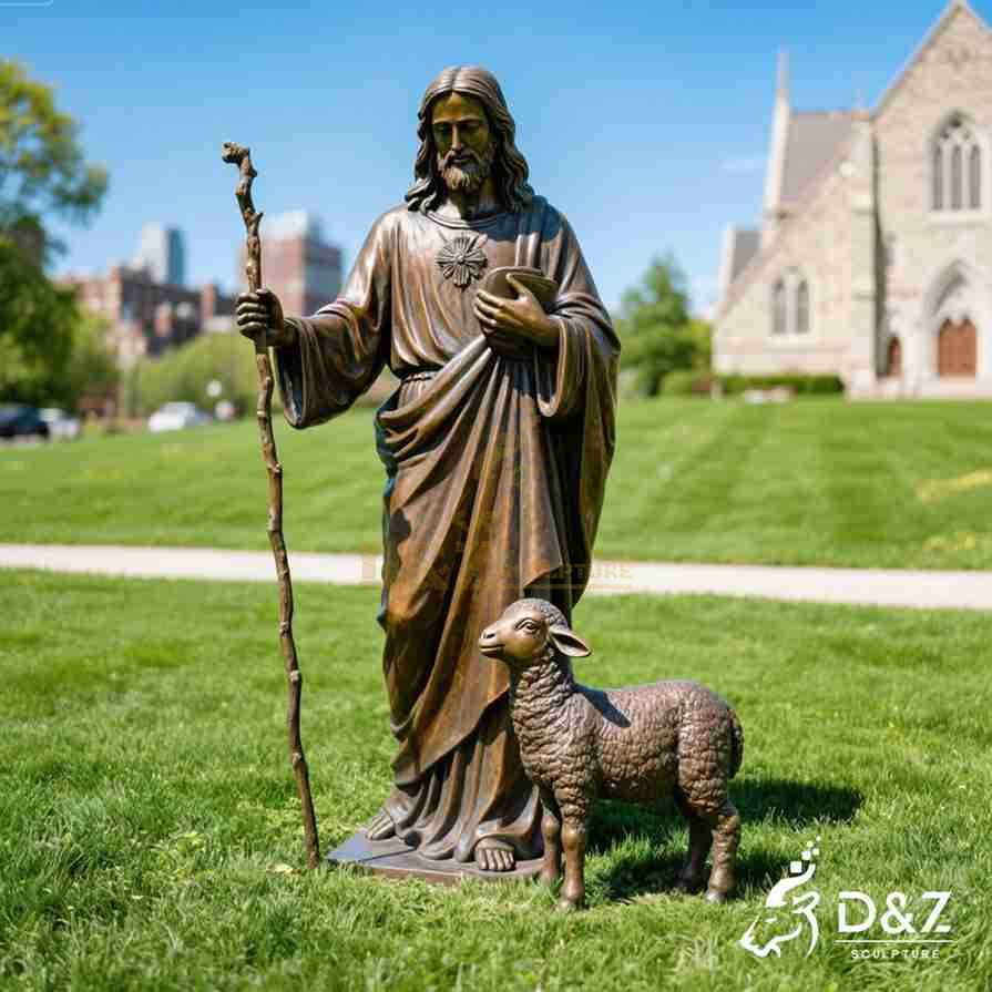 Bronze Jesus Good Shepherd Statue 