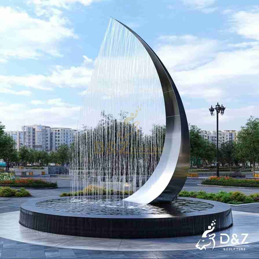 Large Abstract Metal Sailboat Fountain 1