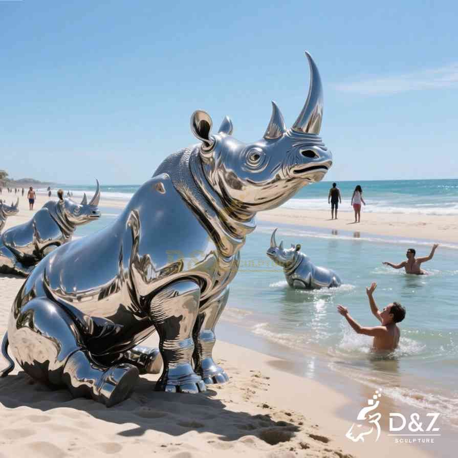 Large Metal Rhino Sculpture 6
