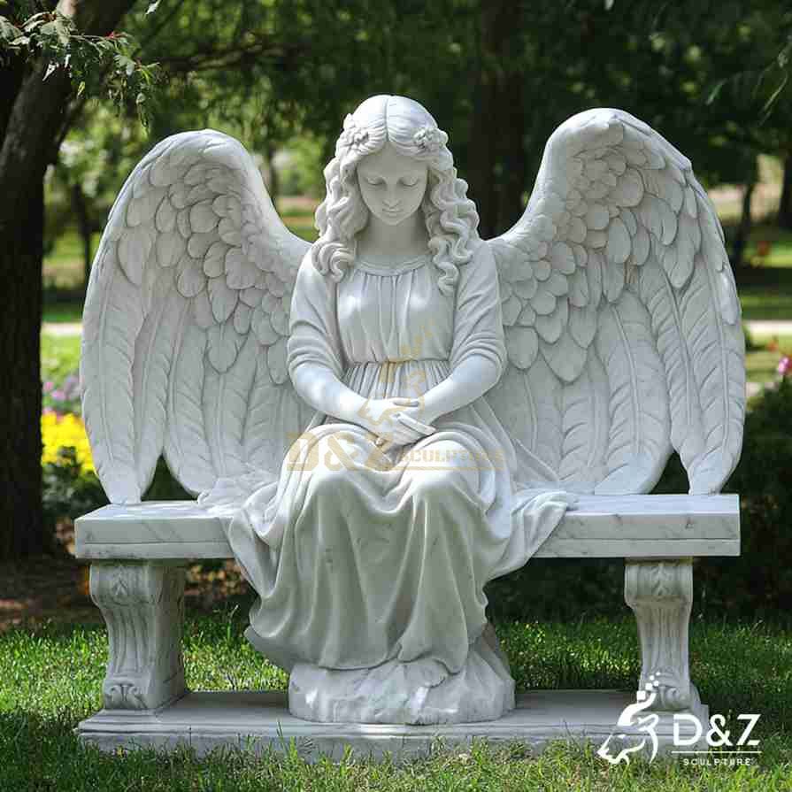 White Marble Seated Angel Statue 1