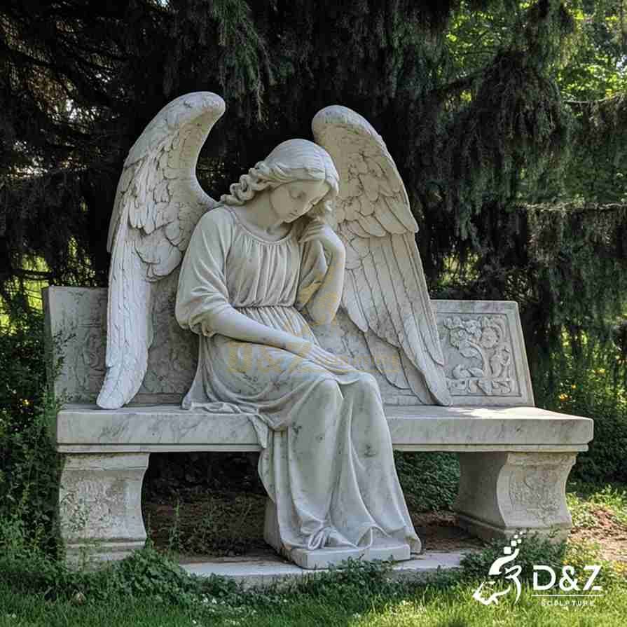 White Marble Seated Angel Statue 2