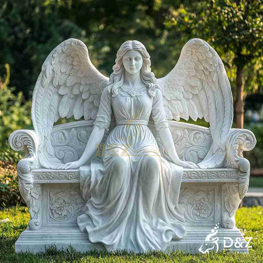 White Marble Seated Angel Statue 6