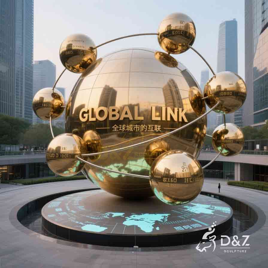 Large Metal Golden Globe Sculpture | Global Link 2
