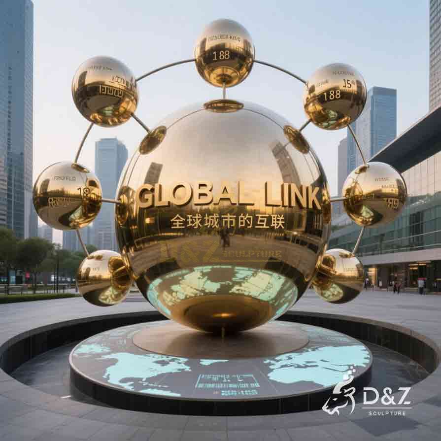 Large Metal Golden Globe Sculpture | Global Link 3