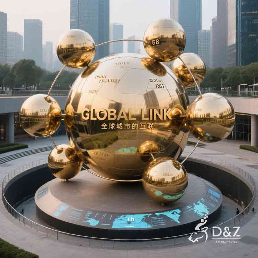 Large Metal Golden Globe Sculpture | Global Link 4