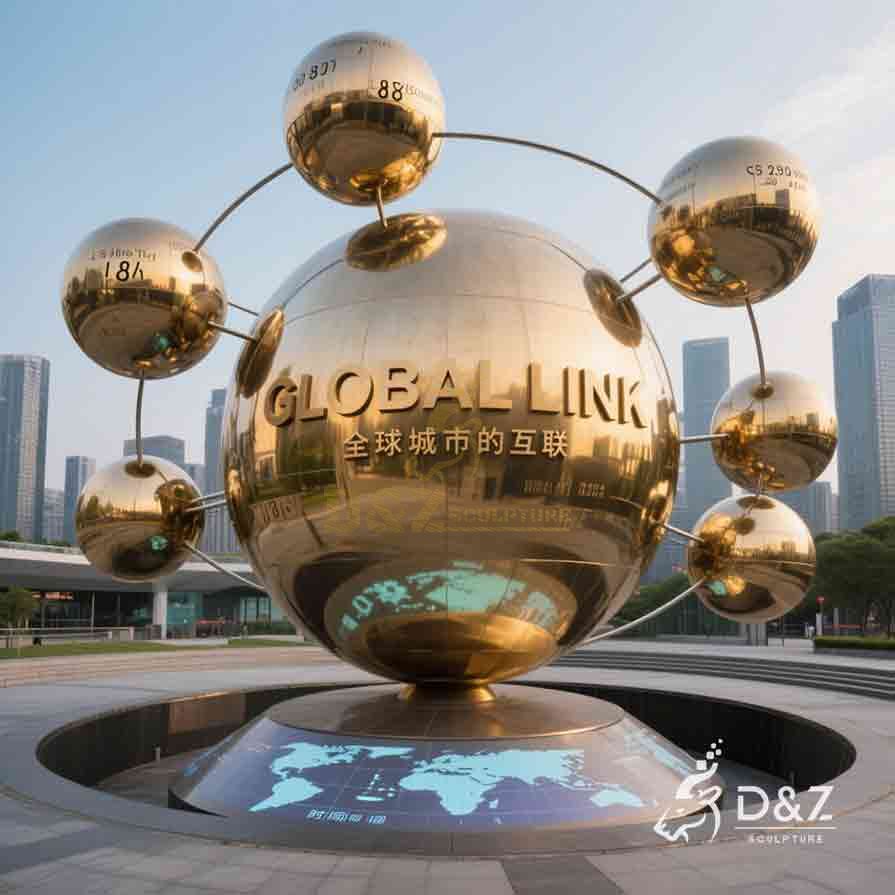 Large Metal Golden Globe Sculpture | Global Link 5