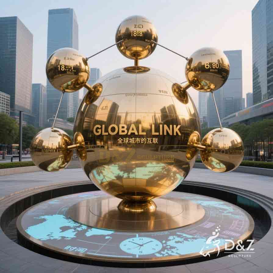 Large Metal Golden Globe Sculpture | Global Link 6
