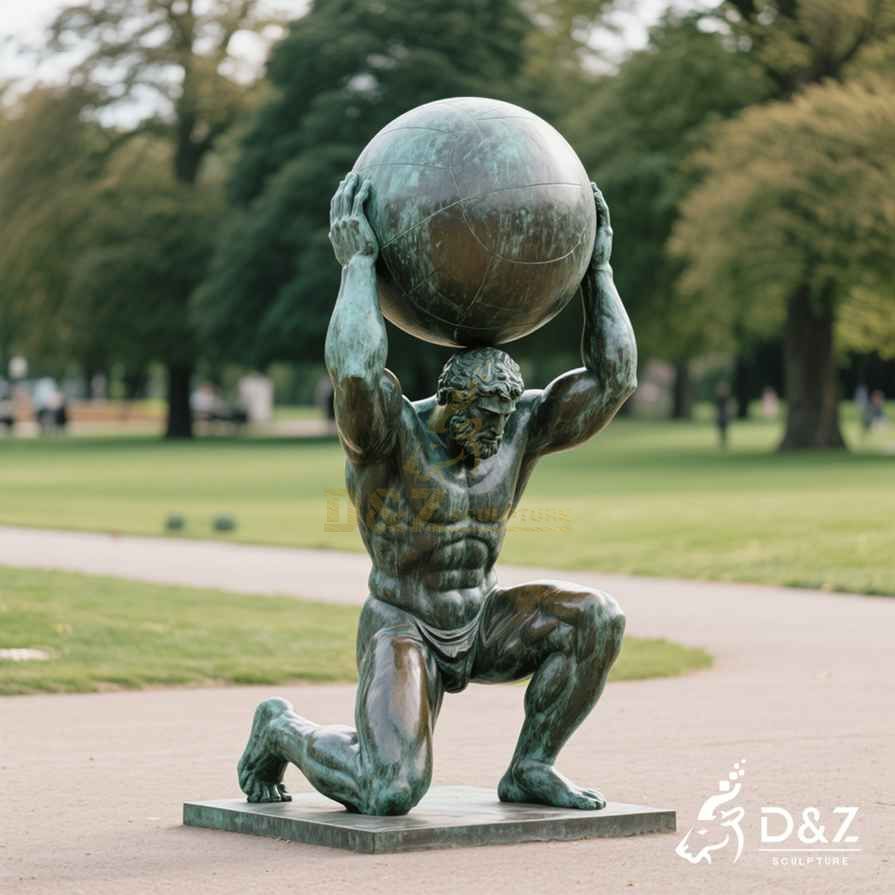 Large Bronze Atlas Statue Holding the World 1