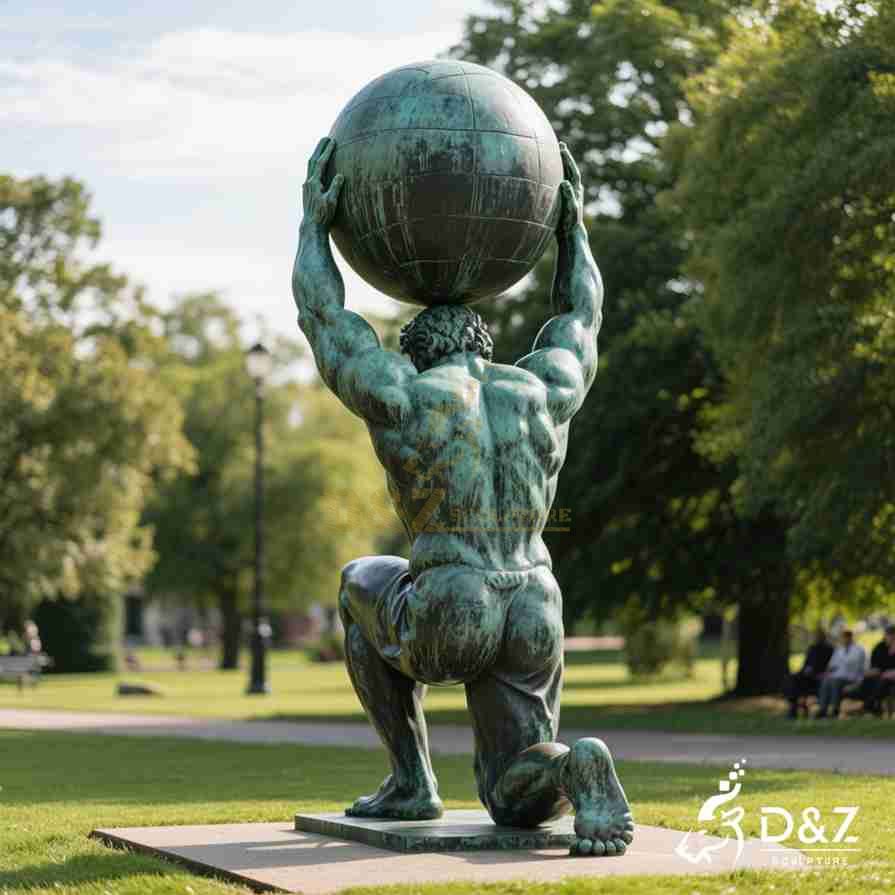 Large Bronze Atlas Statue Holding the World 2