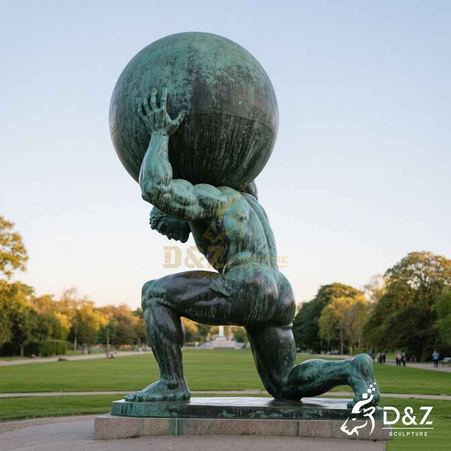 Large Bronze Atlas Statue Holding the World 3