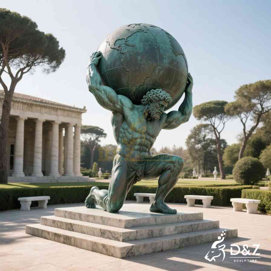 Large Bronze Atlas Statue Holding the World 5